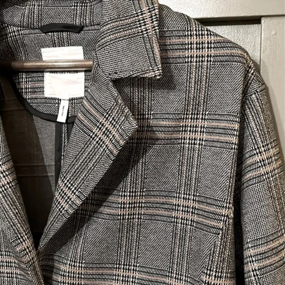 Avec Les Filles Plaid Relaxed Fit Longline Blazer Jacket Gray Tan Size Medium - Picture 8 of 11